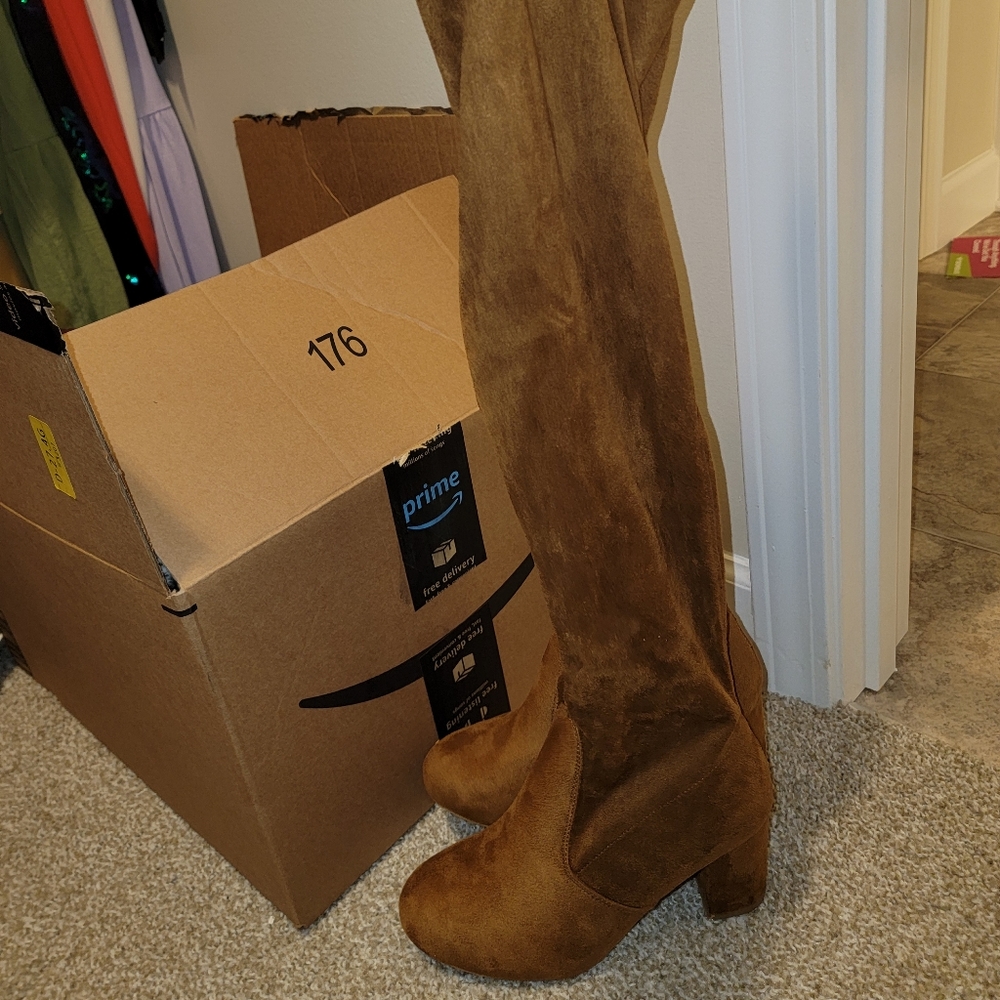 Brand new camel suede over the knee boots